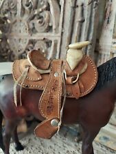 Original Traditional Breyer Leather Tooled Brown Horse Saddle Accessory  picture