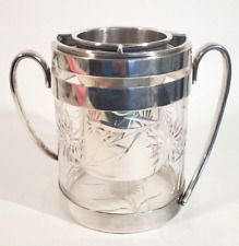 Antique Cut Glass Silverplate Handled Ice Bucket w Silver Insert Cooler picture