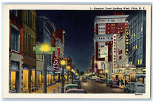 c1930's Night Scene at Bleecker Street Looking West Utica New York NY Postcard picture