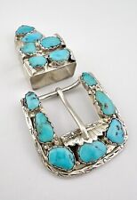 Vintage Angelita Cheama Zuni Turquoise Sterling Silver 4pc Ranger Buckle Set picture
