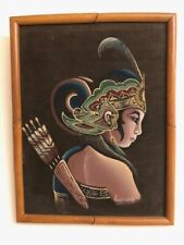 VINTAGE FRAMED PAINTING BALINESE THAILAND INDONESIA RITUAL SIGNED KUSYANA picture