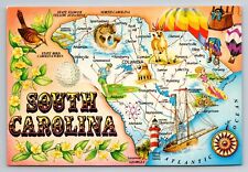 Greetings From South Carolina Map Of State Places Vintage Unposted Postcard picture
