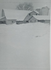 1950's Snowy Farm Barn Silo Buildings Country Vintage Photo picture