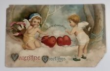 Valentine Post Card Embossed Cherubs Anthropomorphic Hearts Edwardian Greeting picture