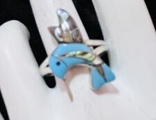 Navajo Sterling Turquoise And Abalone Hummingbird Ring #885 picture