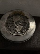 Vintage METZKE Pewter 6 Inch Round Holiday Tin “North Pole.”  picture