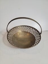 Vintage Solid Brass Indian Made Etched Antique Bowl Basket Dish picture