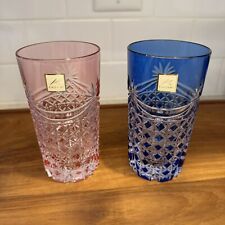 kagami tumbler edo kiriko crystal glass set blue and pink picture