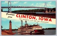Postcard Greetings from Clinton Iowa Gateway City on the Mississippi River H6 picture