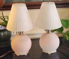 Pair of PINK FROSTED ART DECO Boudoir Lamps Ribbed Glass 8