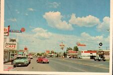 Postcard, Show Low Arizona Street Scene Shell Gas Station, Vintage Cars, Motel picture