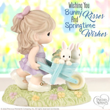 ✿ New PRECIOUS MOMENTS Porcelain Figurine WHEELBARROW BUNNY Easter Spring 222015 picture