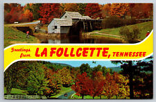 Vintage Postcard TN La Follcette Greetings Water Mill Chrome ~10700 picture