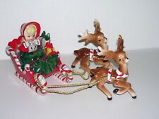 WOW Original Antique Lefton Ceramic Shopping Girl Candy Cane Sleigh Reindeer picture