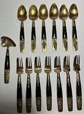 14 Pieces Siam Asian Pure Bronze Thailand Buddha Flatware Spoons & Forks picture