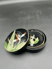 Vintage Otagiri Japan Bird of Paradise Black Lacquerware (Plastic) Coaster Set picture