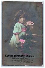 c1910's Birthday Wishes Little Girl Flowers Studio Portrait RPPC Photo Postcard picture