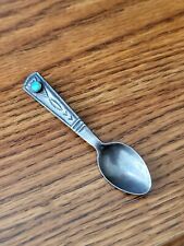 Vintage OLD BEST Navajo Natural Turquoise Spoon Stamped Sterling Silver Brooch picture
