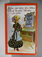 PC 6003 - LADY WITH HIDDEN MESSAGE ON MIRROR - ARTIST SIGNED POSTCARD - DWIG picture