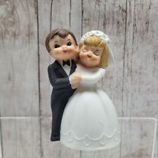 Vintage Lefton China Bride & Groom Wedding Bell Cake Topper 3.5