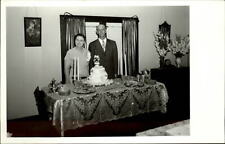 RPPC 50th? Anniversary couple cake sliver tea set gladiolas Kodak real photo picture