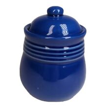Vintage Cobalt Blue Stoneware Pottery Sugar Bowl W Lid Test Rite International  picture