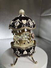 DARK BROWN MUSICAL CAROUSEL FABERGE EGG WITH HORSES BY KEREN KOPAL, DETAILS picture
