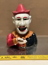 Vintage Older Reproduction Cast Iron Clown Mechanical Metal Coin Bank..Jester picture