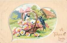 c1910 Raphael Tuck Birds Basket Daisies Heart Valentines Day P280 picture