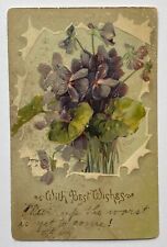 Antique Embossed Flowers Postcard With Best Wishes Rough Shape Undivided Back picture
