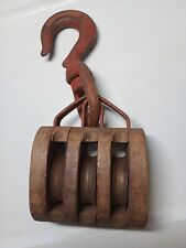 Vintage Crosby Laughlin old wood Triple Pulley Block with hook picture