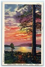 1945 Greetings From Sunset Trees River Shell Lake Wisconsin WI Vintage Postcard picture