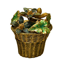 Vintage Max Factor Hypnotique Solid Perfume Compact Enamel Brass Flower Basket picture