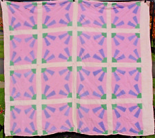 Antique Lovely 1920s Quilt Handcrafted & Tied Design Green & Pink picture