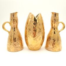 Vintage Weeping 24KT Gold Vase And 2 Pitchers Made In U.S.A. picture