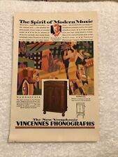 Vintage 1927 Print Advertising- Vincennes Phonographs - Full Page Magazine Ad picture