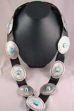 Navajo Sterling Silver Turquoise Concho Belt Native Vintage Old Pawn c1980s picture