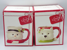 Lot of 2 Lenox Holiday Mugs 16oz Polar Bear and Snowman New in Box picture