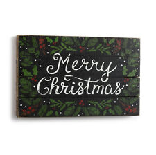 Merry Christmas with Holly Wood Wall Art 9 x14