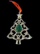 Lenox Bejeweled Christmas Tree Ornament Silverplate/Green Gem Open Box picture