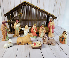 Vintage 12 Pc. Nativity Set and Wooden Stable picture