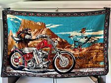 Vintage David Mann GHOST RIDER Tapestry Wall Art Harley Davidson 55 x 33” MINT picture