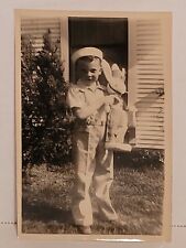 Vintage Black & White Photograph Little Boy Holding Easter Bunny Toy Collectible picture