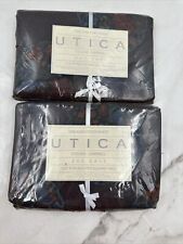 Vintage Utica Floral King Sheet Flat Fitted SET New Emperors Song Asian- Blue picture