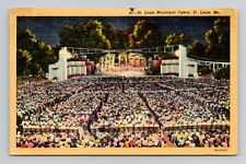 Postcard Municipal Opera at Night St Louis Missouri, Vintage Linen K9 picture