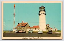1950s~Highland Light~Lighthouse~Exterior~Cars~Cape Cod Massachusetts MA~Postcard picture