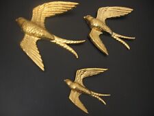Vintage Burwood Flying Birds Gold Swallow Set Wall Décor Hanging 1980s picture