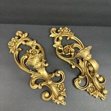 SCONCE Set Vintage Syroco Homco Gold Toned Candle Holder Wall #4118 USA READ picture