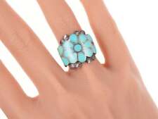 sz7 Vintage Dishta Style Zuni sterling and turquoise flush inlay ring picture
