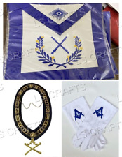 Masonic Regalia Blue Lodge Marshall Apron, Chain Collar and gloves Full Set picture